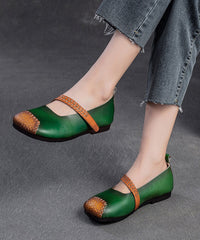 Red Cowhide Leather Splicing Flat Shoes