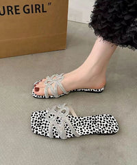 Black Zircon Splicing Flats Slide Sandals Peep Toe