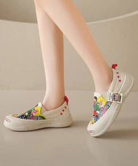 Beige Graffiti Casual Platform Canvas Flat Shoes For