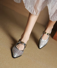 Stylish Splicing Flat Shoes Silver Cowhide Leather Hollow Out