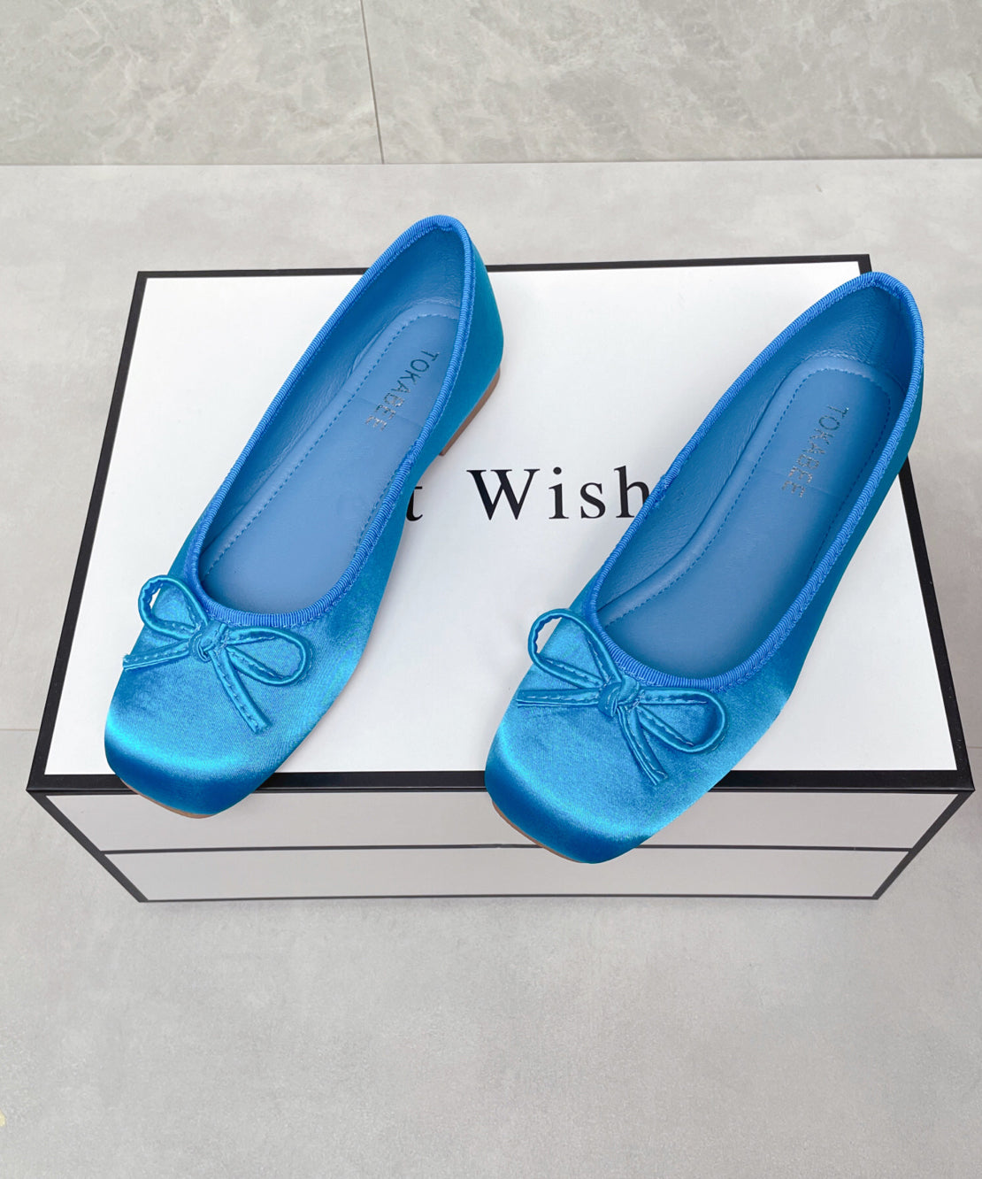 Boutique Comfortable Blue Satin Bow Splicing Flats