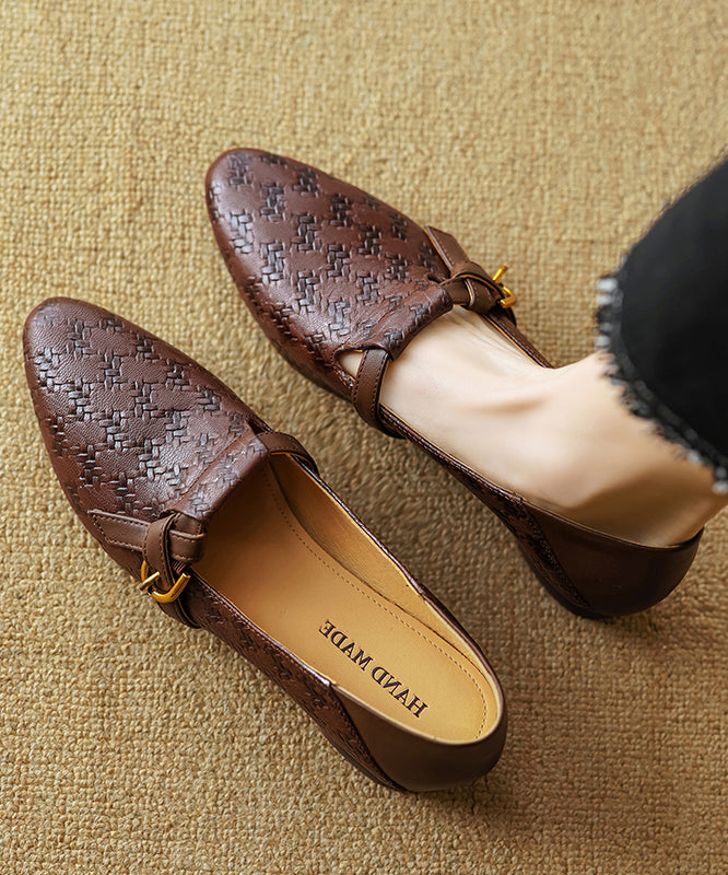 Handmade Brown Flat Feet Shoes Cowhide Leather Pointed Toe