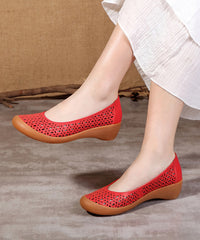 Apricot Wedge Sheepskin Sandals Hollow Out