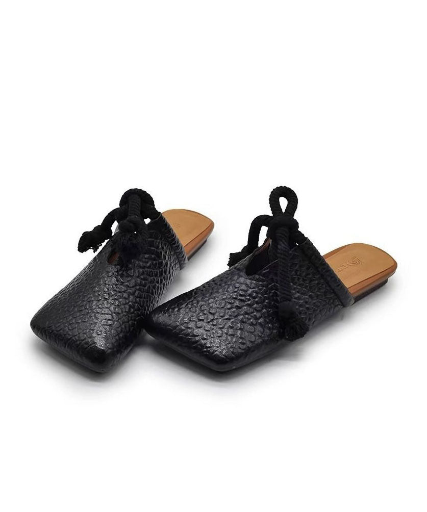 Boho Splicing Brown Faux Leather Slide Sandals Lace Up