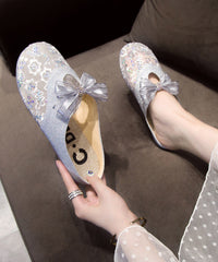 Summer New Gold Mesh Breathable Bow Flat Slide Sandals