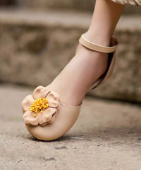 Vintage Green Flat Sandals Splicing Floral Buckle Strap