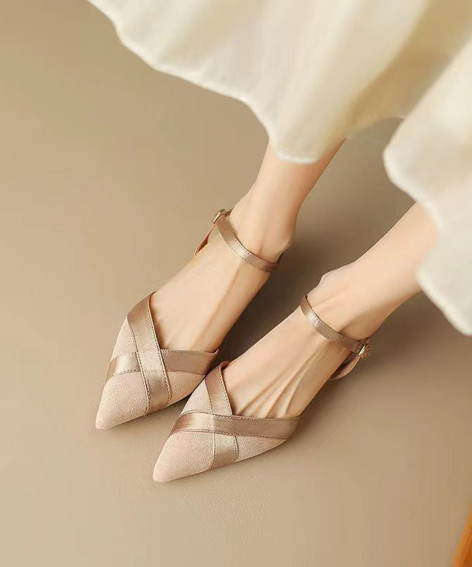 Apricot Sandals Suede Splicing Pointed Toe Buckle Strap