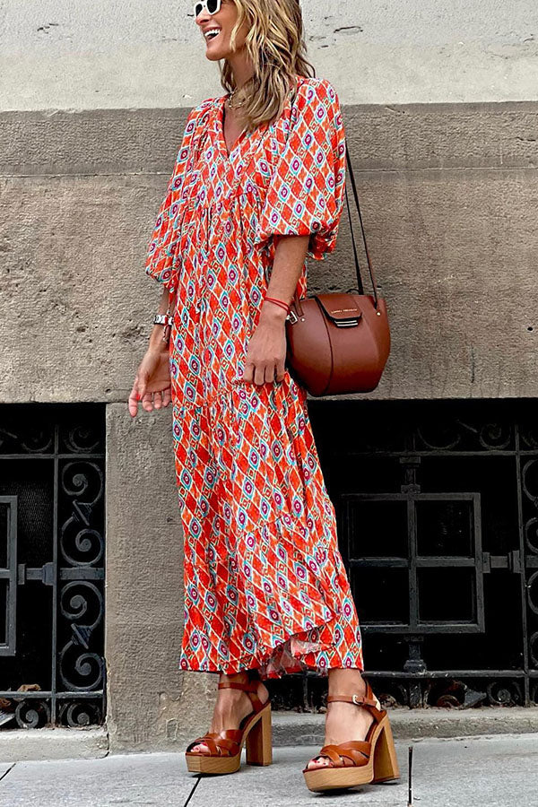 street picnic bubble sleeve layered elegant party MIDI dress