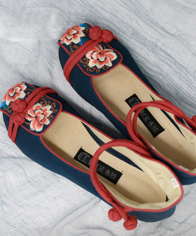 Blue High Wedge Heels Shoes Wedge Embroideried Comfy Cotton Fabric Buckle Strap High Wedge Heels Shoes