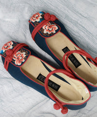 Blue High Wedge Heels Shoes Wedge Embroideried Comfy Cotton Fabric Buckle Strap High Wedge Heels Shoes