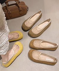 Boutique Breathable Mesh Splicing Platform Flat Shoes Yellow Suede