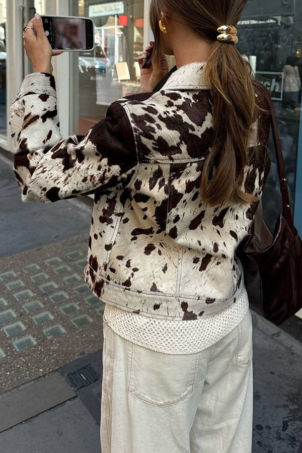 Irregular Cow Pattern Lapel Short Jacket