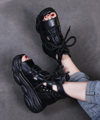 Vintage Brown Wedge Faux Leather Lace Up Sandals