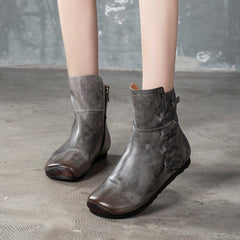 Cozy Side Zippers Casual Leather Flats Martin Boots