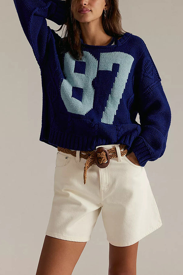 Digital Jacquard Loose Long-sleeved Knit Sweater
