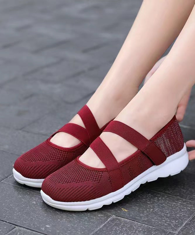 Splicing Flat Shoes Red Comfy Breathable Mesh