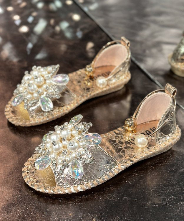 Silver Faux Leather Hiking Sandals Stylish Splicing Nail Bead Zircon