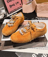 Chic Splicing Flats Purple Suede Lace Up Pearl Zircon