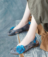 Blue Cowhide Splicing Buckle Strap Sandals