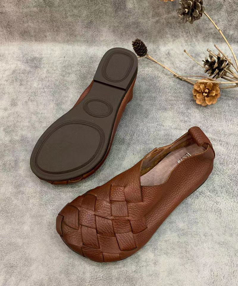 Black Flat Shoes For Handmade Cowhide Leather Fitted Splicing