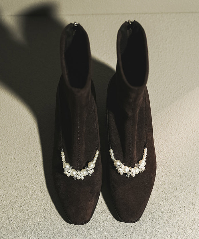 Boutique Brown Suede Nail Bead Splicing Boots