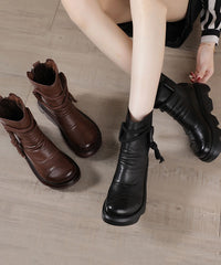 Platform Boots Black Cowhide Leather Ankle boots