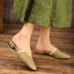 Summer Leather Handmde Wedge Slippers