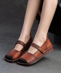 Spring New Retro Cowhide Flat Shoes Buckle Strap