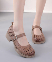 Chocolate Hollow Out Flat Feet Shoes Genuine Leather