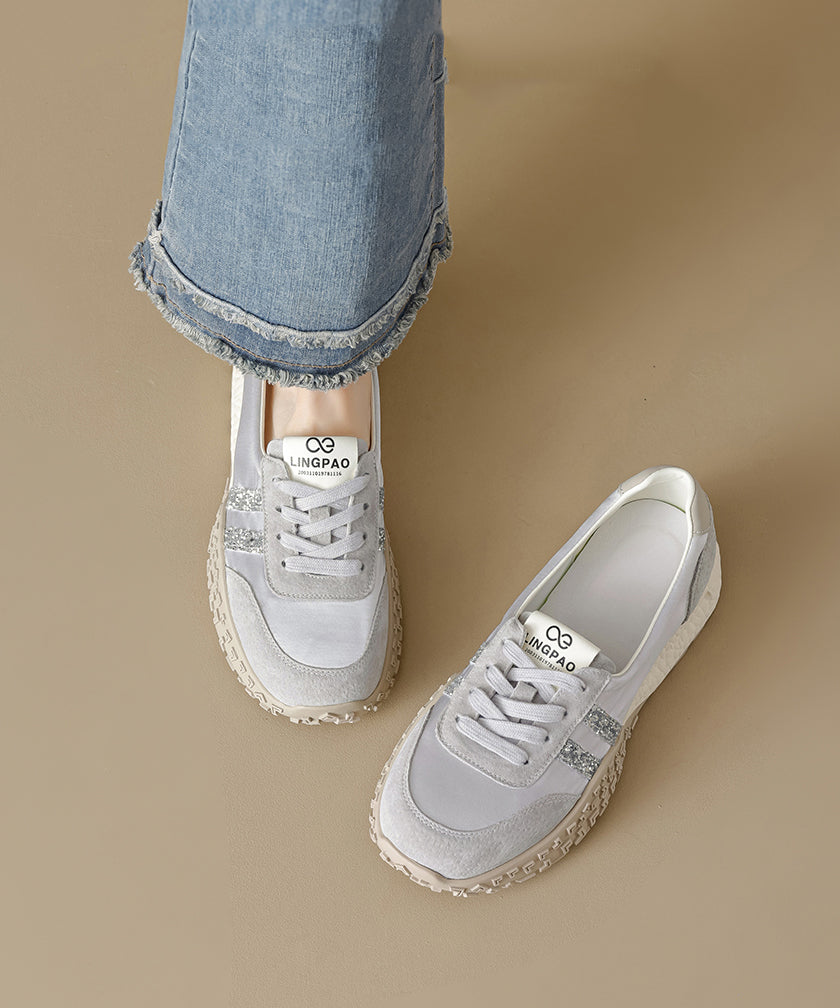 Purple Suede Lace Up Splicing Flat Shoes Women