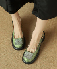 Retro Cowhide Leather Splicing Apricot Chunky Heel Sandals