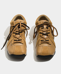 Coffee Cowhide Leather Comfy Splicing Lace Up Flat Shoes