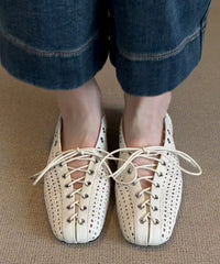 White Cowhide Leather Stylish Splicing Flat Feet Shoes Cross Strap