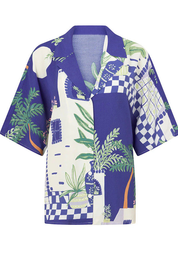 Balmy Nights Unique Print Loose Shirt and Elastic Waist Wrap Lace-up Skirt Set