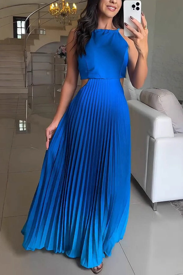 Backless Tie Elegant Gradient Pleated Maxi Dress