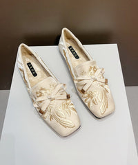 Retro Black Embroidered Flat Feet Shoes Fuzzy Wool Lined