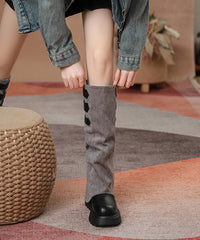 New Faux Leather Splicing Denim Fabric Platform Boots