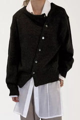 Irregular Button Knitted Crew Neck Sweater