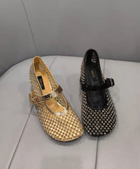 Splicing Chunky Shoes Black Breathable Mesh Zircon