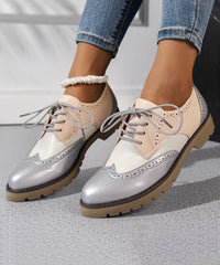 Red Lace Up Splicing Faux Leather Chic Hollow Out Flats Shoes