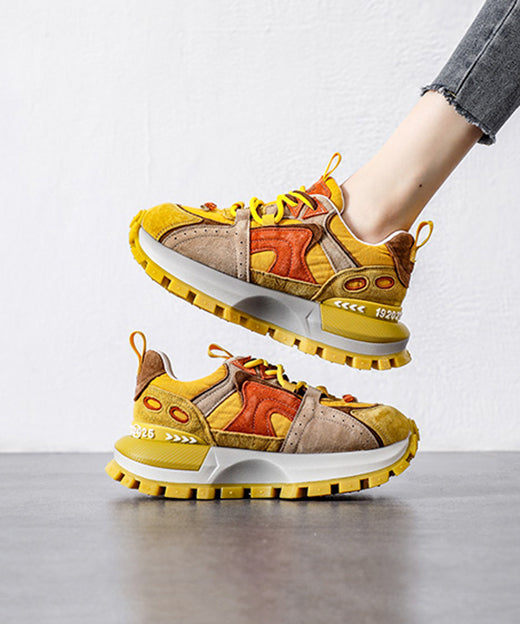 Yellow Platform Suede Comfy Splicing Sport Shoes Lace Up