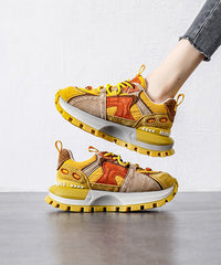 Yellow Platform Suede Comfy Splicing Sport Shoes Lace Up
