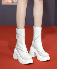 White Splicing Zipper Platform Chunky Boots