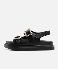 Casual Black Buckle Strap Splicing Platform Slide Sandals