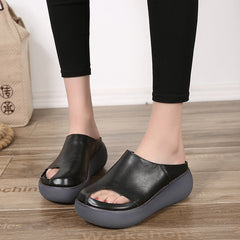 Retro Leather Wedge Slippers
