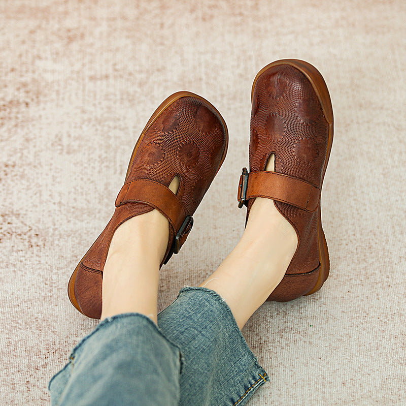 Retro Leather Bickled Flat Casual Shoes