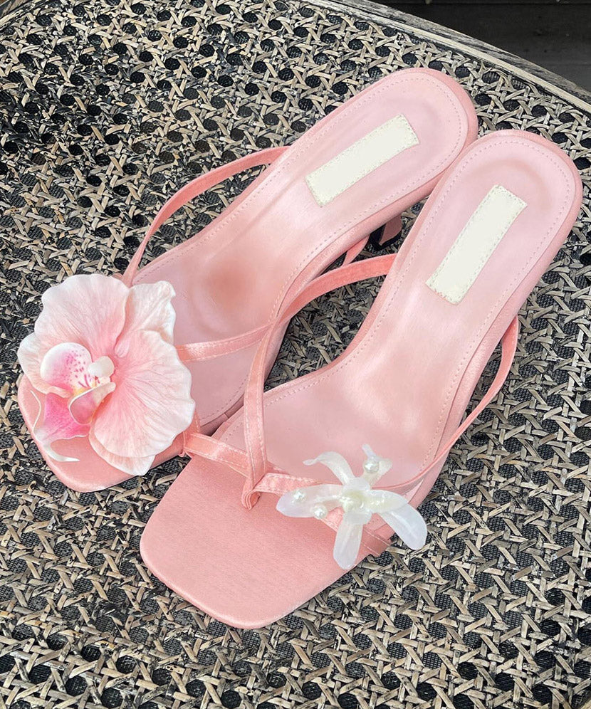 Black Chunky Faux Leather Stylish Floral Splicing Slide Sandals