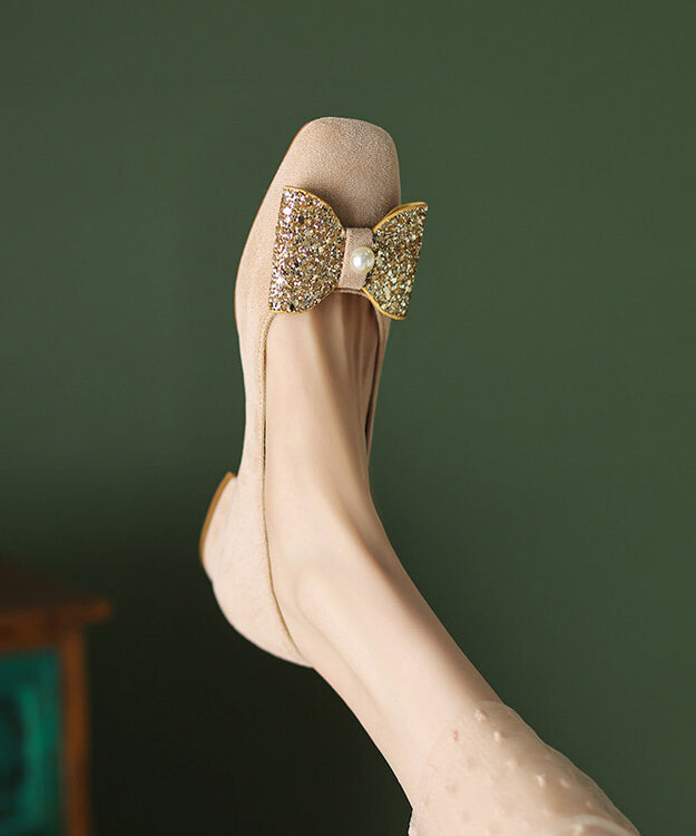 Black Soft Comfy Bow Zircon Splicing Flats