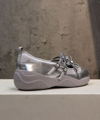 Comfy Silver Bow Cross Strap Flats Shoes