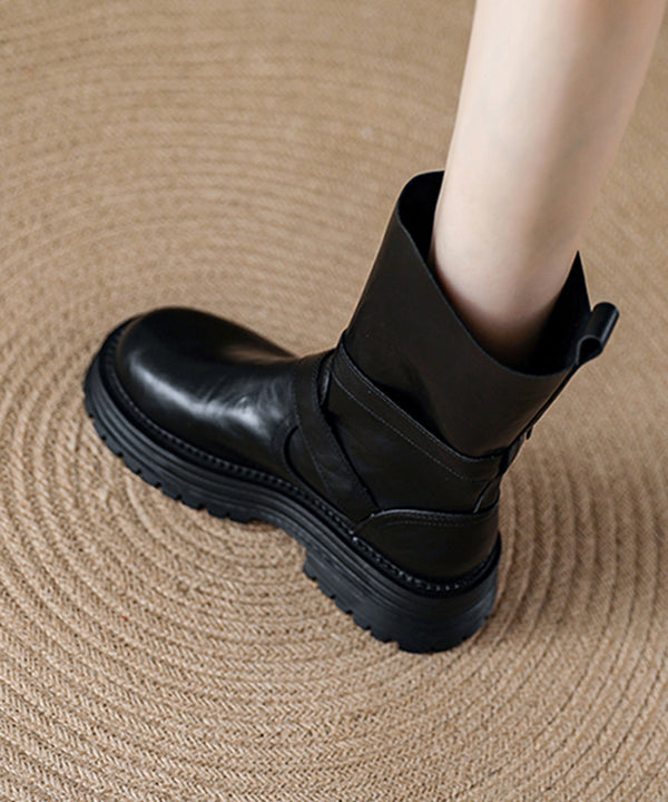 Black Platform Faux Leather Chic Splicing Boots